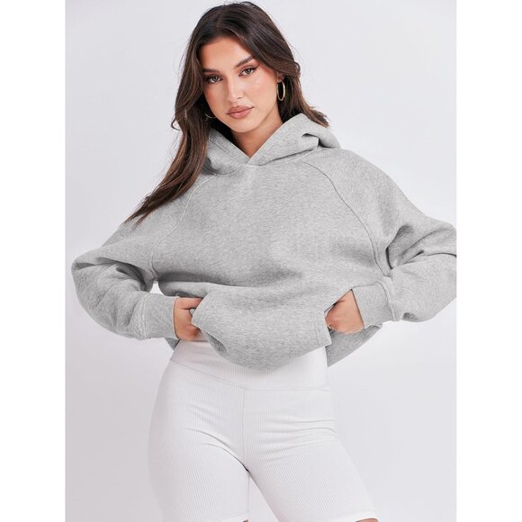 Women Light Grey Hoodies Oversized Fleece Long Sleeve Comfy Casual Sweatshirts - Picture 7 of 7